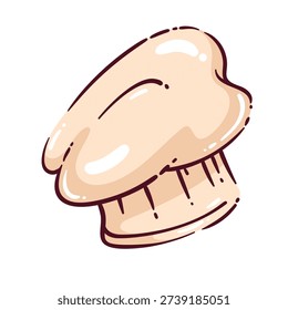 Chef hat kitchen uniform icon for cooking and baking theme. Classic white chef hat with soft rounded top and folded band detail. Doodle outline culinary symbol, cartoon vector illustration.