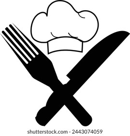 Chef hat with kitchen utensils. Chef hat, spoon, fork