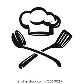 Chef hat with kitchen utensils. Vector illustration