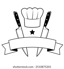 Chef hat and knife emblem vector illustration.