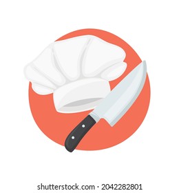 Chef Hat and Knife Emoji Icon Illustration. Restaurant Vector Symbol Emoticon Design Doodle Vector.