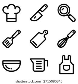 Chef sombrero cuchillo batidor espátula taza de medición delantal lupa