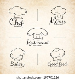 Chef hat labels set for restaurant menu design