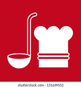 Chef hat and ladle. Vector kitchen symbols