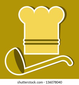 Chef hat and ladle. Vector kitchen symbols 