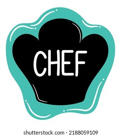 chef hat and lettering over white background