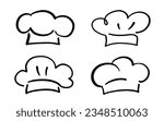 Chef Hat Line Art Drawing Icon Logo Design Elements Collection. Vector illustration set isolated on white