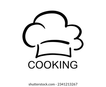Elemento de diseño del logotipo del icono de dibujo de la línea del sombrero de chef. Ilustración del vector aislada en blanco