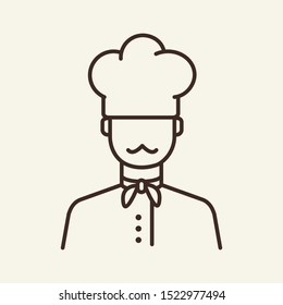 Chef in hat line icon. Cook, moustache, kitchen. Restaurant business concept. Vector illustration can be used for topics like business, catering trade, cuisine