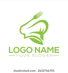 Chef Hat Logo with Fork and Leaf logo