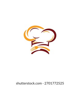 Logotipo del sombrero del chef con el tenedor, un símbolo de la experiencia culinaria y del servicio del restaurante