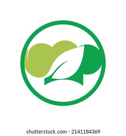 Chef hat logo with green leaf vector logo design. Organic food logo concept.	
