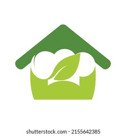 Chef hat logo with green leaf vector logo design. Organic food logo concept.	