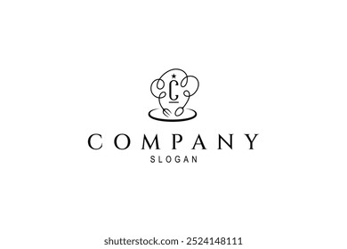 chef hat logo with letter C combination in abstract line art design style