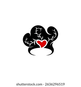 chef hat logo with love and plant icons in flat design style