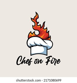 logotipo de sombrero de chef en el fuego adecuado para el nombre de la empresa