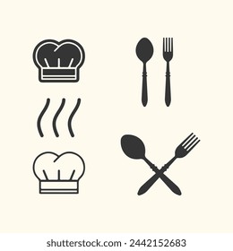 chef hat logo and resto icon vector design template illustration