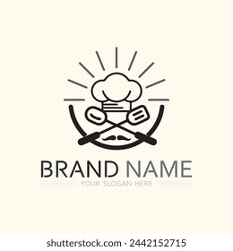 chef hat logo and resto icon vector design template illustration