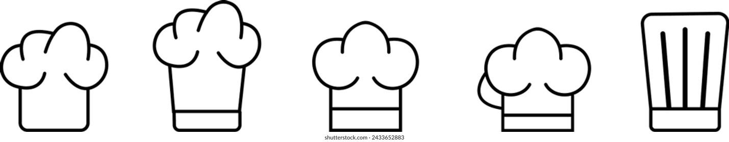 chef hat logo set and icon vector design template, restaurant logo cooking logo linear style pictogram isolated on transparent background, Cuisine symbol, Toque, chef, cook, table, restaurant concept.