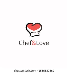 Chef hat with love and heart, Restaurant logo design inspiration