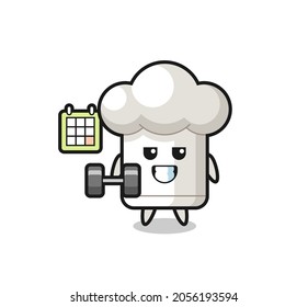 chef hat mascot cartoon doing fitness with dumbbell , cute style design for t shirt, sticker, logo element