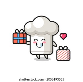 chef hat mascot cartoon giving the gift , cute style design for t shirt, sticker, logo element
