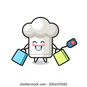 chef hat mascot cartoon holding a shopping bag , cute style design for t shirt, sticker, logo element