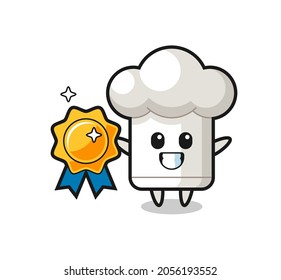 chef hat mascot illustration holding a golden badge , cute style design for t shirt, sticker, logo element