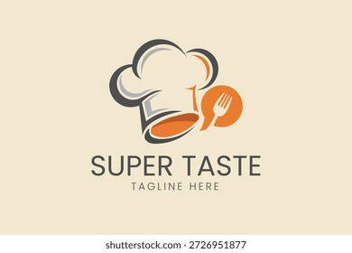 Sombrero de chef fusionado con una Plantilla de logotipo de Vector de icono de cuchara y tenedor