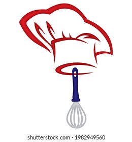 Chef Hat And Mixing Spoon Vector Illustration. Cooking Courses Logo Template