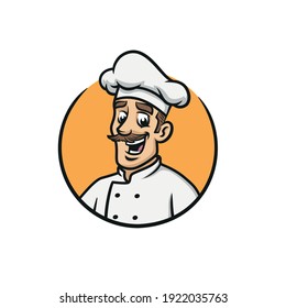 Chef in hat with moustache circular shape emblem vector illustration