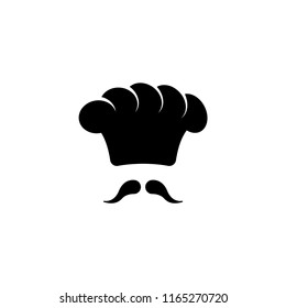 Chef Hat and Moustache. Flat Vector Icon illustration. Simple black symbol on white background. Chef Hat and Moustache sign design template for web and mobile UI element