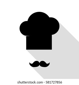 Chef hat and moustache sign. Black icon with flat style shadow path.