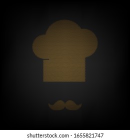 Chef hat and moustache sign. Icon as grid of small orange light bulb in darkness. Illustration.