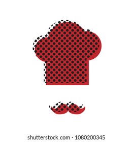 Chef hat and moustache sign. Vector. Brown icon with shifted black circle pattern as duplicate at white background. Isolated.