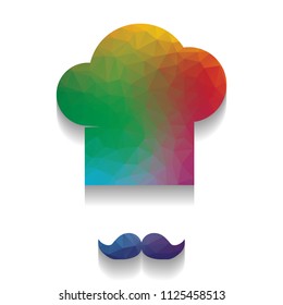 Chef hat and moustache sign. Vector. Colorful icon with bright texture of mosaic with soft shadow on white background. Isolated.