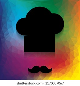 Chef hat and moustache sign. Vector. Flat style black icon on white.