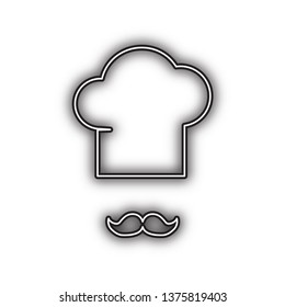Chef hat and moustache sign. Vector. Double contour black icon with soft shadow at white background. Isolated.