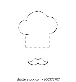 Chef hat and moustache sign. Vector. Black dotted icon on white background. Isolated.