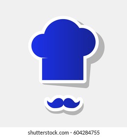 Chef hat and moustache sign. Vector. New year bluish icon with outside stroke and gray shadow on light gray background.