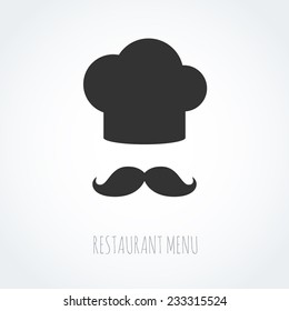 Chef hat and mustache abstract icon. Vector illustration, could be used for the restaurant logo, business, etc.