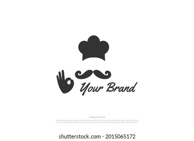 Chef Hat Mustache for Bakery Food Restaurant Logo Design Vector