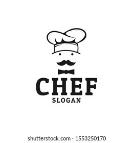 chef hat with mustache food restaurant vector logo design template