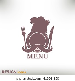 Chef hat with mustache. Foods Service icon. Menu card. vector il