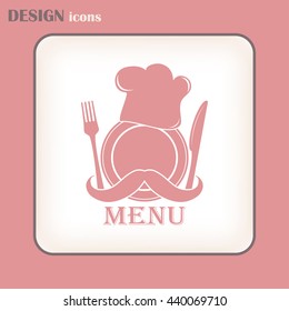 Chef hat with mustache. Foods Service icon. Menu card. vector 