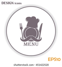 Chef hat with mustache. Foods Service icon. Menu card. vector il