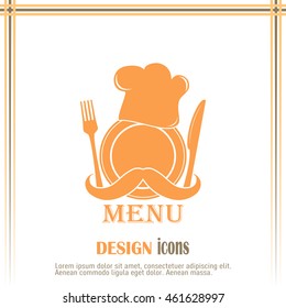 Chef hat with mustache. Foods Service icon. Menu card. vector il