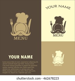 Chef hat with mustache. Foods Service icon. Menu card. 