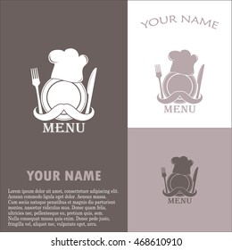 Chef hat with mustache. Foods Service icon. Menu card. vector