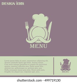 Chef hat with mustache. Foods Service icon. Menu card. vector il